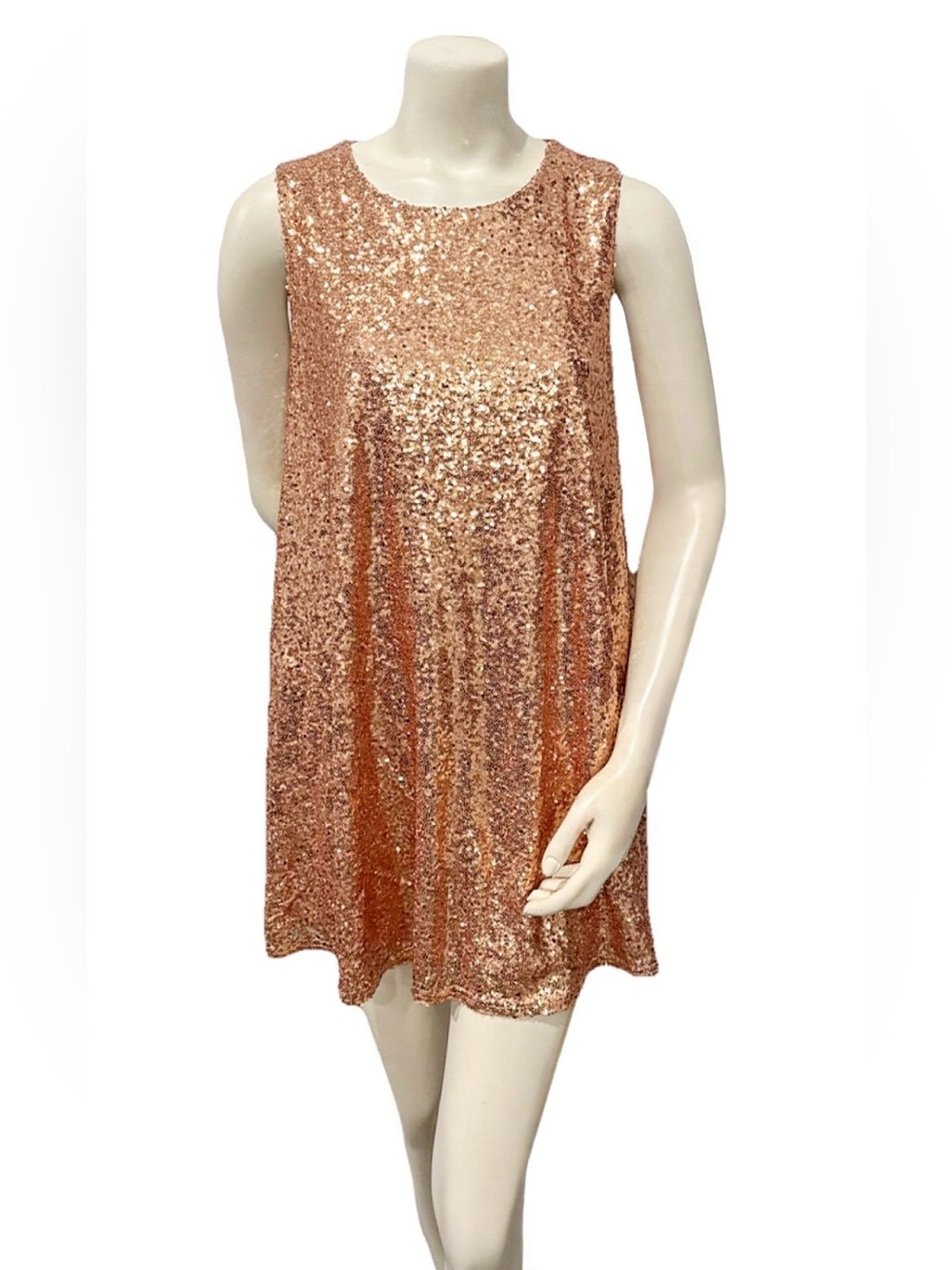 Fascination Rose Gold Sequin Shift Dress Size Large Party Cocktail Holiday